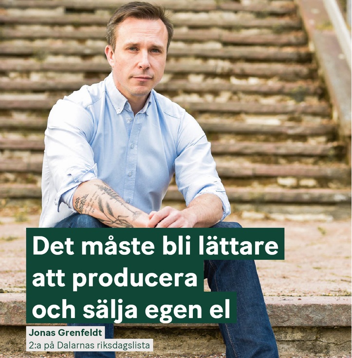 Det måste bli lättare att producera och sälja egen el. Jonas Grenfeldt på en trapp.